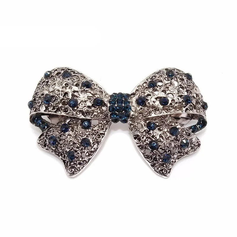 Vintage Retro Navy Crystal Bow Hair Clip Blue Rhinestone Barrette For Women Girls Hair Accessories