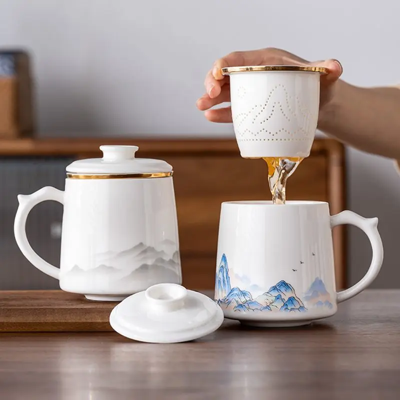 

Чашка для чая из баранины и нефрита, керамическая чашка для заварки чая, офисная кружка, креативная чашка для воды в китайском стиле