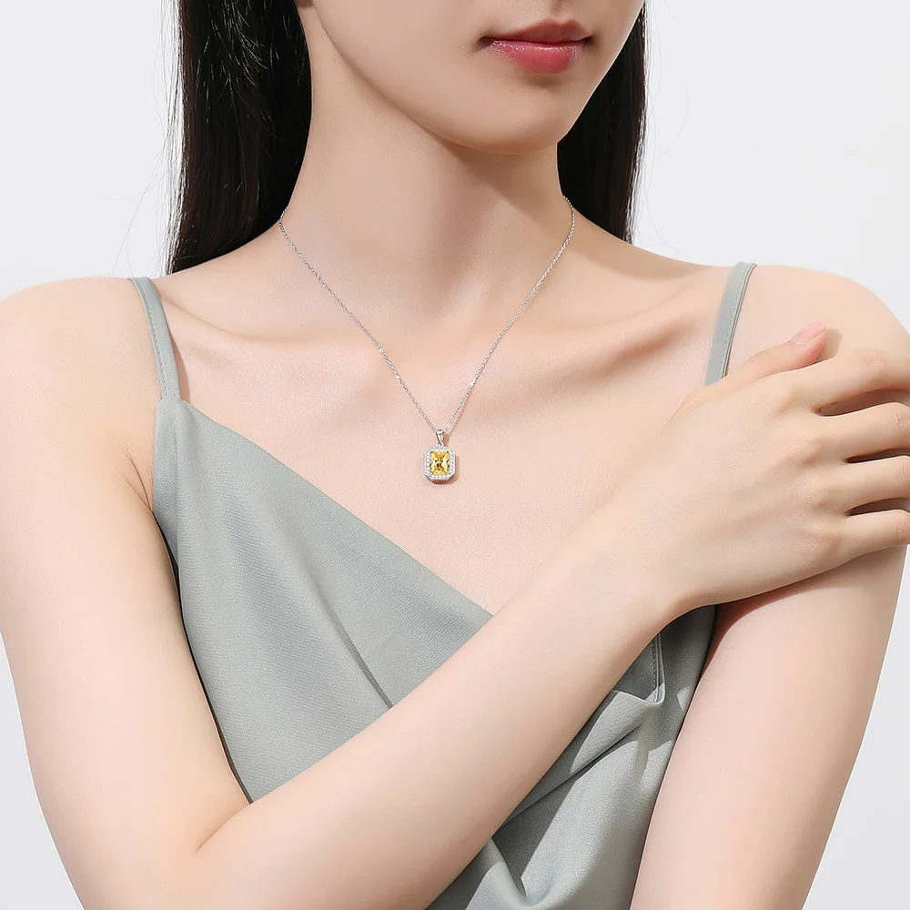 

S925 Sterling Silver Necklace Carbon Flash Floral Cube Pendant Jewelry