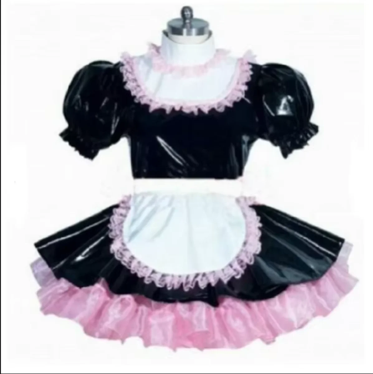 

Hot New PVC Ruffle Sissy Women Fries Pink Bows Short Dress Crossing Custom