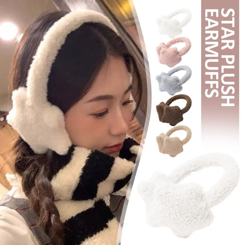 2026 Fashion Autumn Winter Star Fluffy Earmuffs Cute Plush Solid Color Ear Muffs Cold Protection Women Ear Cover Keep Warm 1pcs