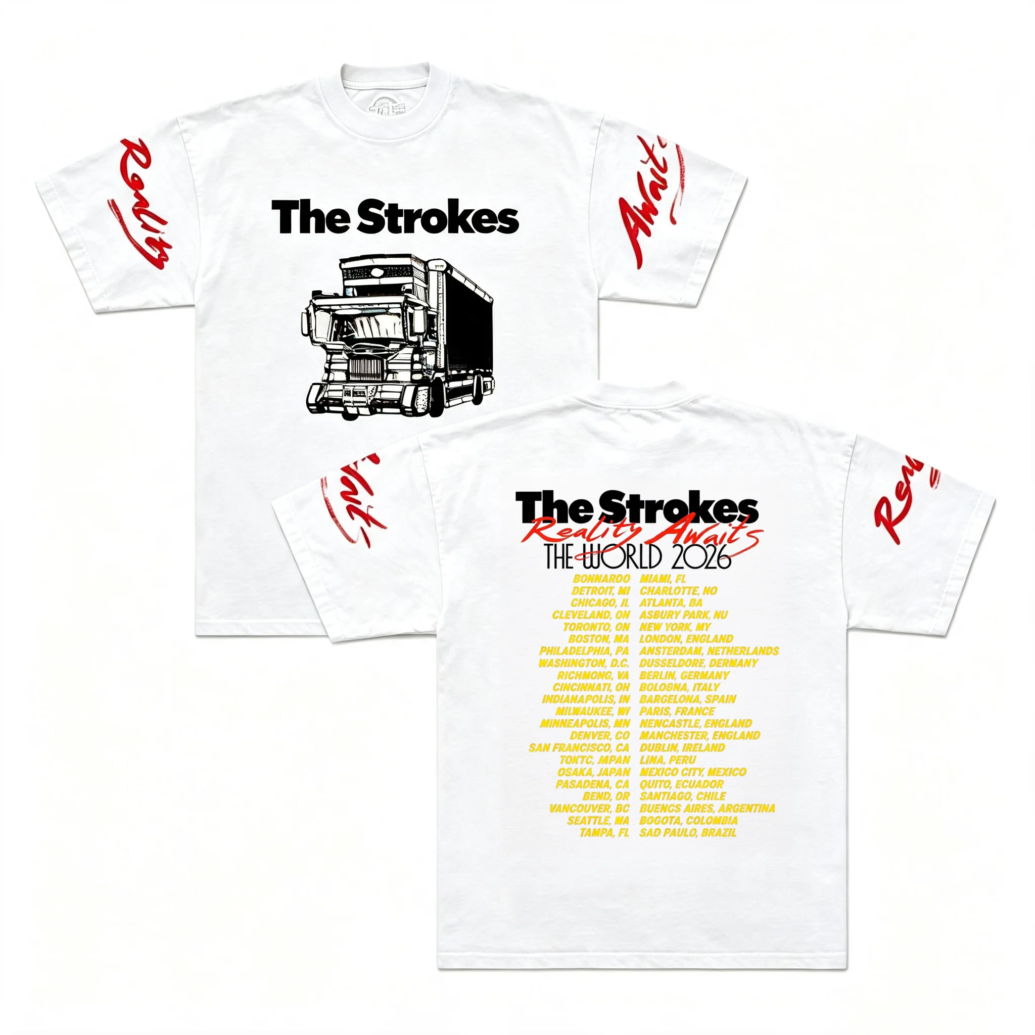 The Strokes Band Reality Awaits The World Tour 2026 T Shirt 100%Cotton Men's Women's Y2k Popular Vintage Fashion Casual T-shirt