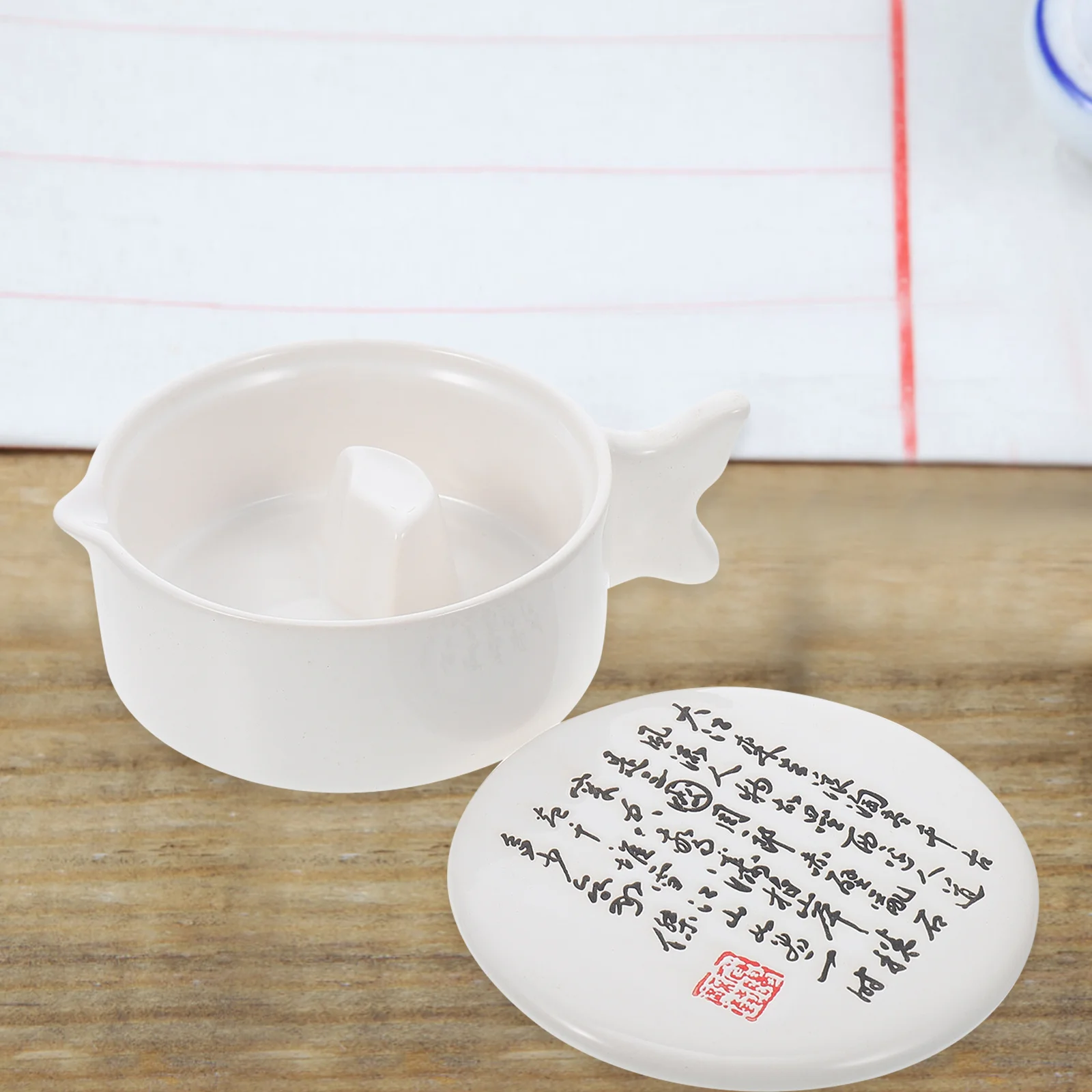 

Practical Mini Inkstone with Cover Durable Ceramic Traditional Calligraphy Painting Inkstone Writing Tool Ink Stone with Cover
