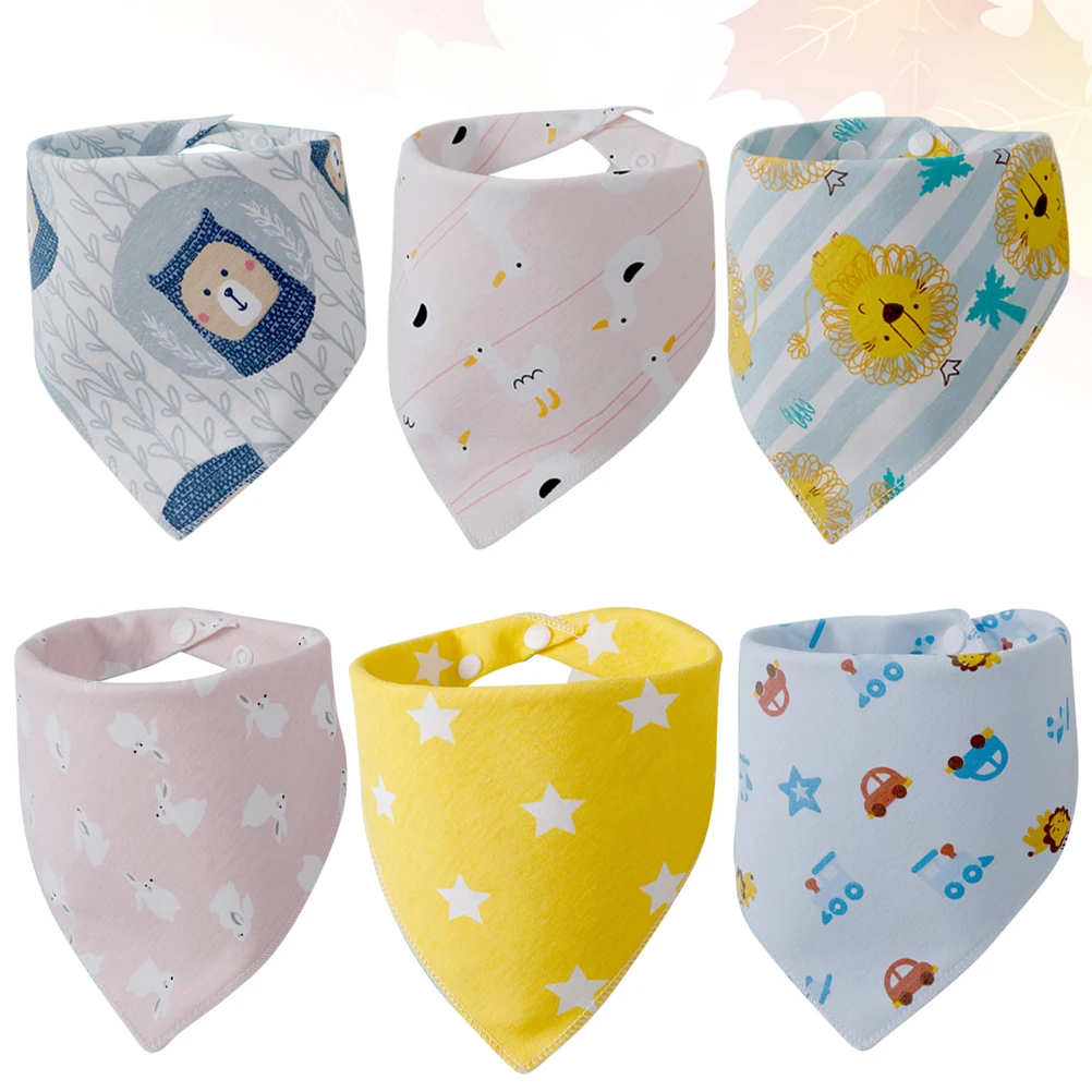 

6 Pcs Children's Bib Mixed Style Bibs Cotton Baby Double Sided Triangle Dining Drool Saliva Towels