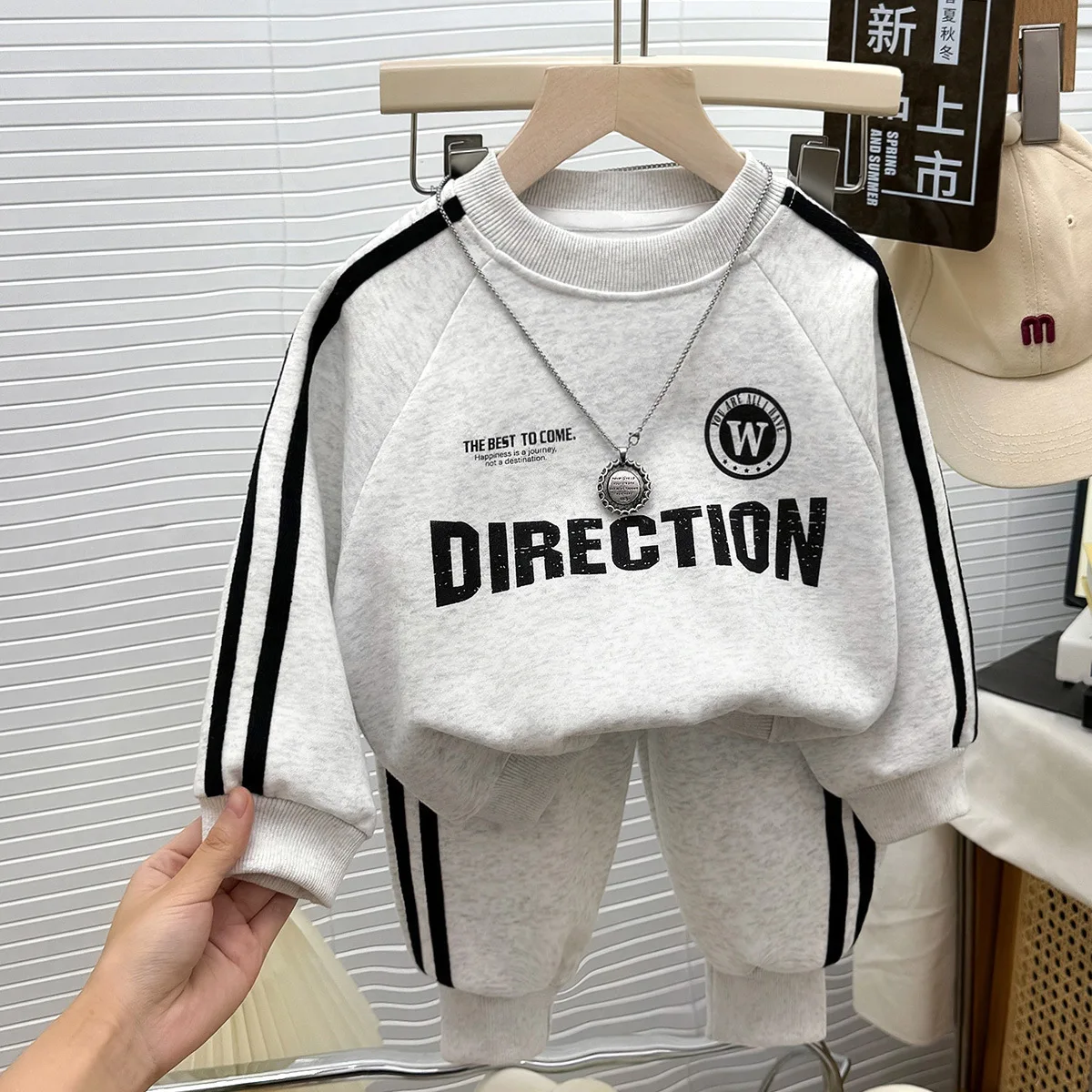 Kids Thermal Tracksuit Letter Print Long Sleeve Outfit Boys Casual Sweatshirt Sets Soft Skin Friendly Children Daily Outfits