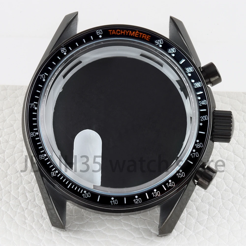 VK63 حافظة 40 مللي متر فضي/أسود لحركة كرونوغراف VK63 VK64 32.5 مللي متر قرص صلب 316L حافظة ساعة مقاومة للماء من الفولاذ المقاوم للصدأ