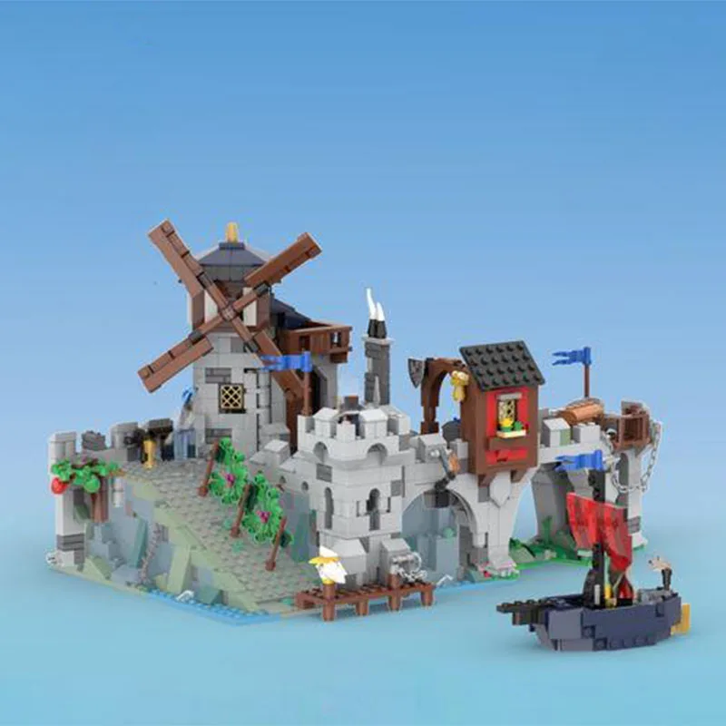 

969 шт., средневековая серия Dockside Delights, ветряная мельница, подробный Moc, строительный блок «сделай сам», игрушка на день рождения, подарок для любителей истории