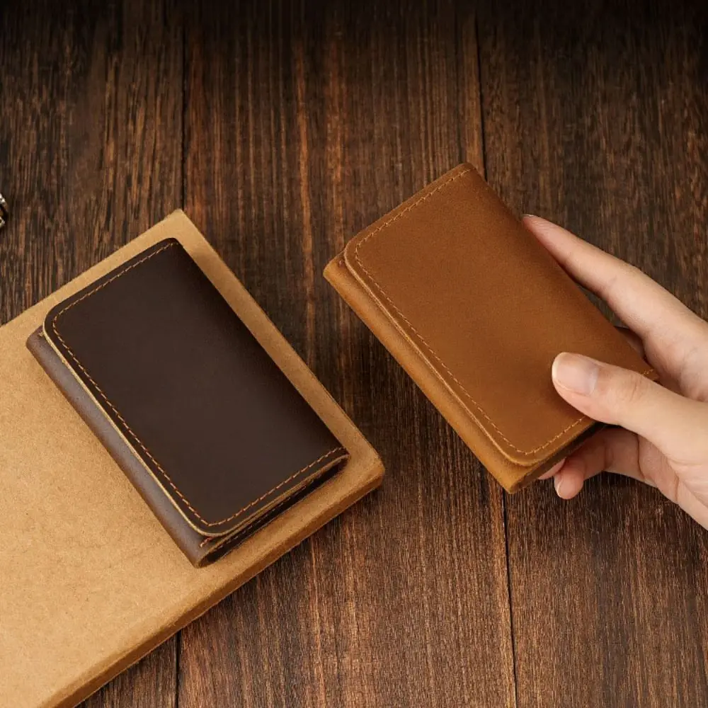 Portable Leather PU Cowhide Short Wallet Small Korean Style Card Holders Clutch Solid Color Business Men Short Wallet Men