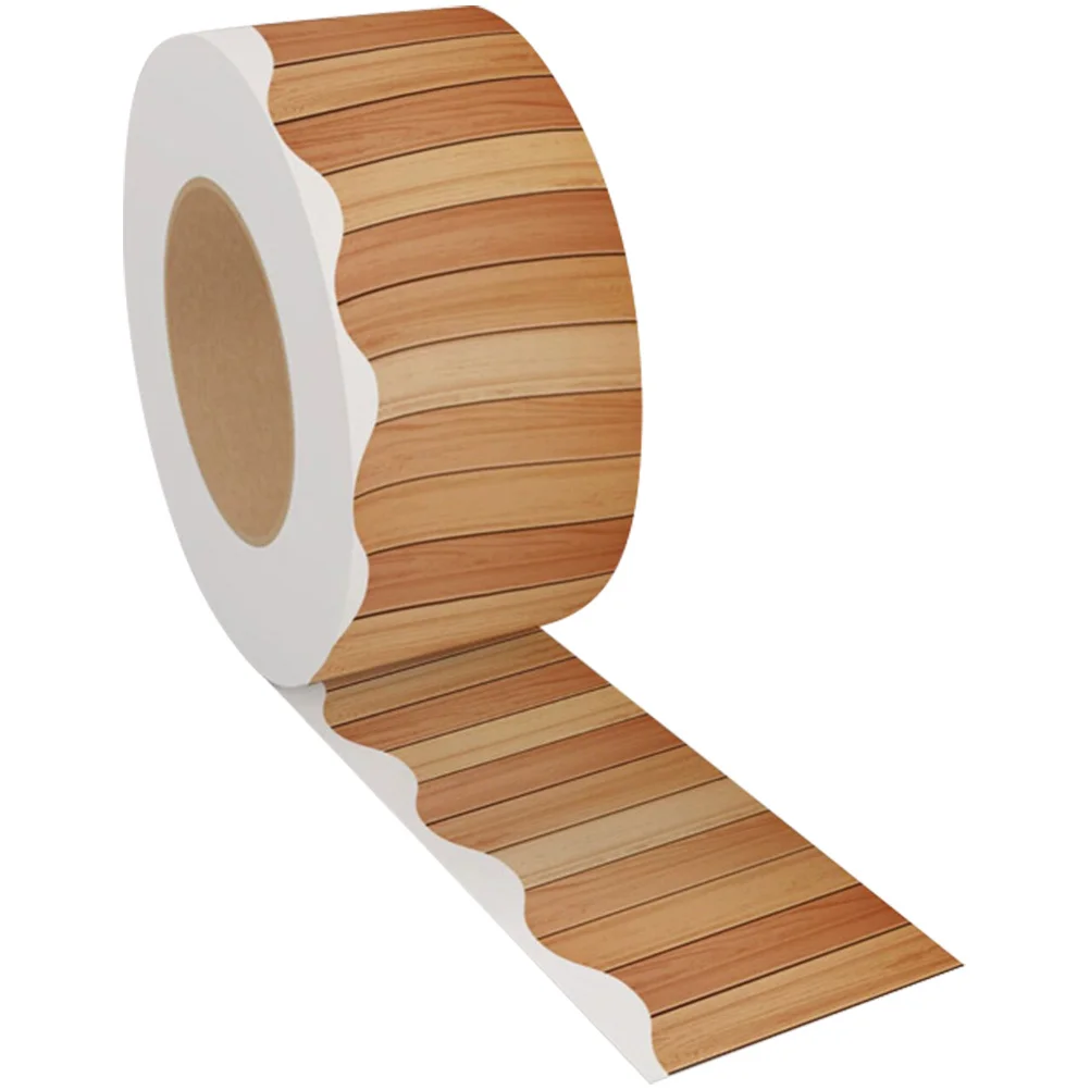 1 Roll Bulletin Board Border Sticker Coated Paper Wood Grain Bulletin Board Decoration for Classroom Home Office