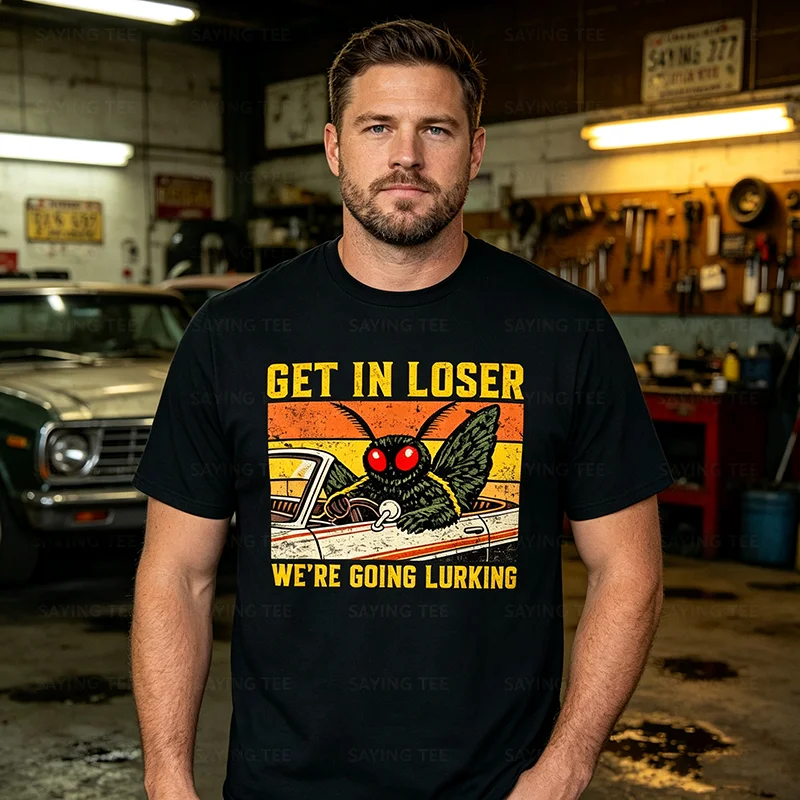 Get in Loser We're Going Lurking Funny Mothman Cryptid T-Shirt Halloween Costume Novelty Gift Y2k Horror Personality Art Clothes