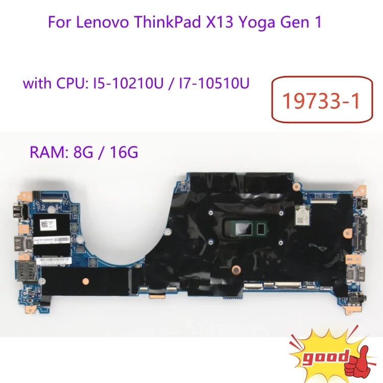 레노버 씽크패드 X13 요가 1 세대 노트북 마더보드, CPU I5-10210U, I7-10510U RAM 포함, 19733-1 마더보드, 8G, 16G 100% 테스트 가능