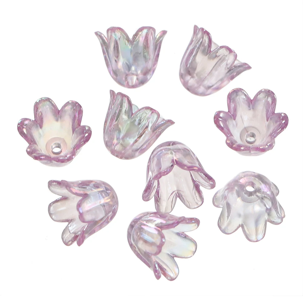 50 100pcs/lot AB Colorful Lily Flowers Acrylic Bead Caps Bellflower Spacer Beads For DIY Bracelet Necklace Jewelry Making