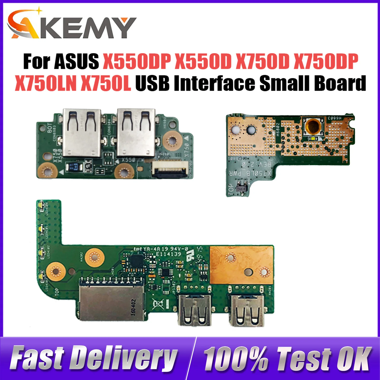 For ASUS X550DP X550D X750D X750DP X750LN X750L X756U X756UX X756UA USB interface small board tested good