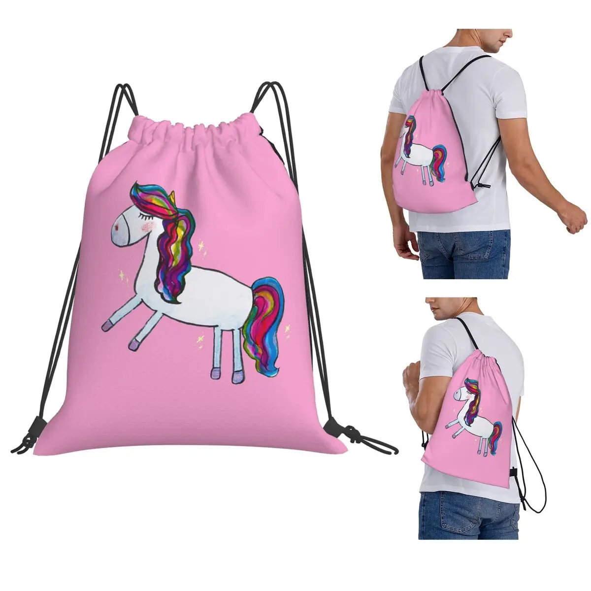 Hand Painted Watercolor Baby Unicorn Backpacks Casual Drawstring Bags Sports Bag Book Bags for Travel Students