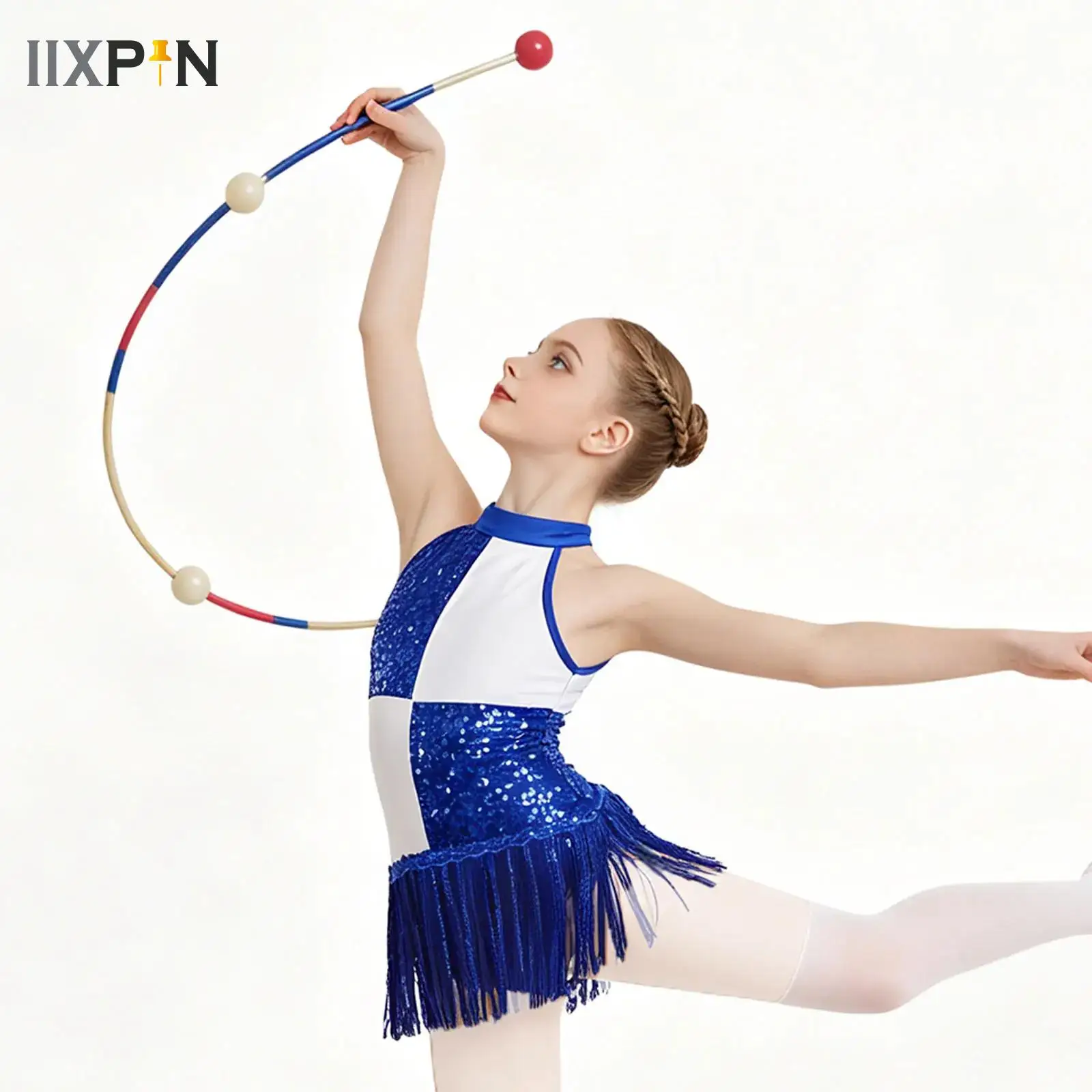 

Girls Color Block Tassel Latin Jazz Samba Dance Costume Kids Shiny Sequins Sleeveless Backless Leotard Dress Ballet Dancewear
