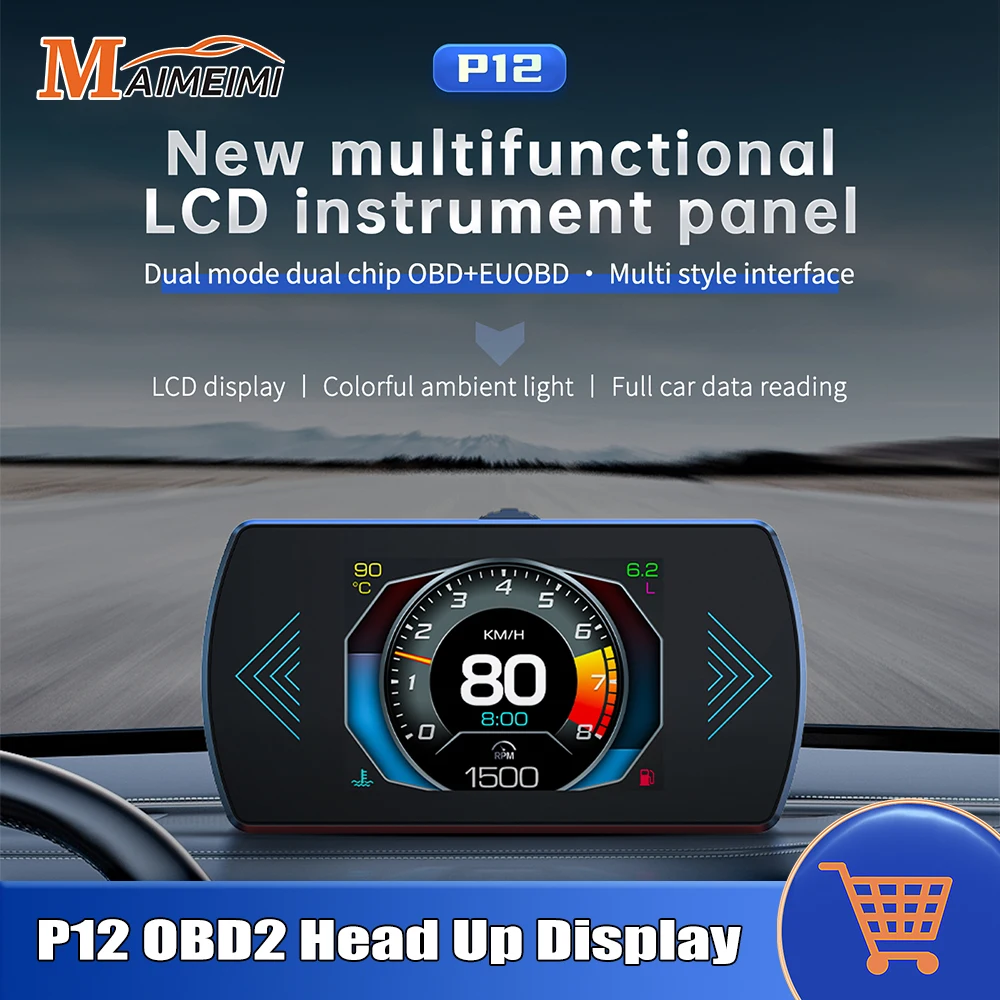 

P12 HUD OBD2 Head Up Display On Board Computer Smart Digital Meter Car Speedometer RPM Turbo Pressure Water Oil Temp Meter
