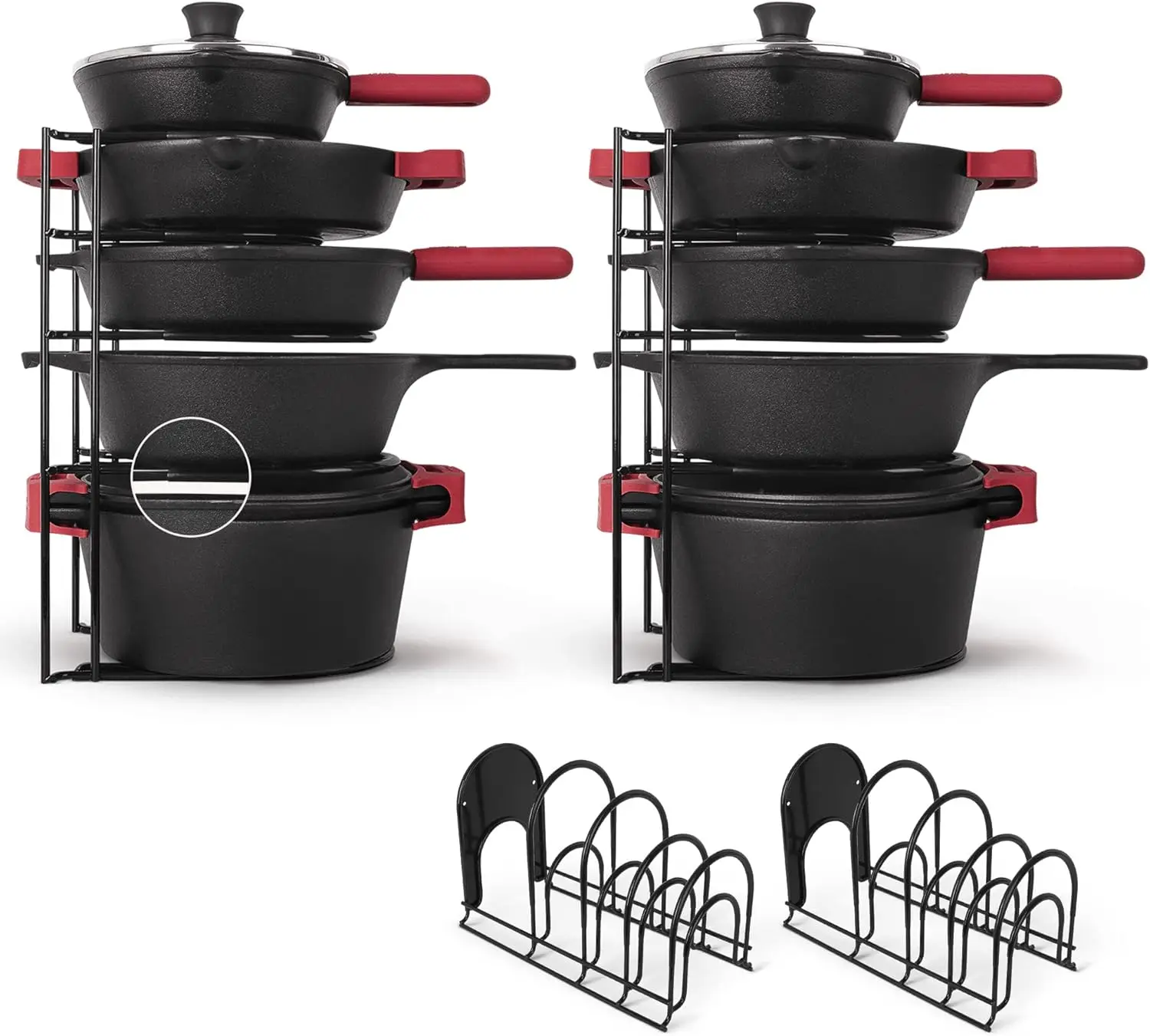 

Pan Organizer - 2-PACK of Silicone-Coated Non-Slip 15" Heavy Duty Skillet Rack - Kitchen Counter/Cabinet Organization Storage