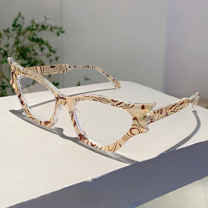 KAMMPT Irregular Cat Eye Glasses Women New Vintage Blue Light Blocking Eyewear Trendy Brand Designer Non-prescription Eyeglasses