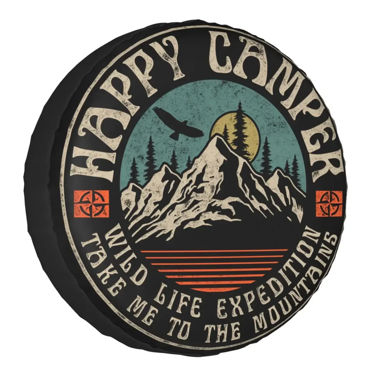 Capa de pneu de roda sobressalente Happy Camper para Mitsubishi Pajero Mountain Camp Camping Jeep RV SUV 4WD 4x4 Veículo 14 "15" 16 "17"