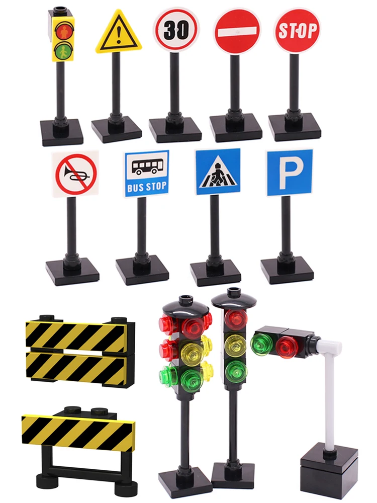 Marumine Verkeer Verkeersbord Licht Lamp Moc Blok Baksteen Onderdelen City Street View Building Bricks Blocks Accessoires Barrière Waarschuwing Maximum Snelheid - afbeelding 2