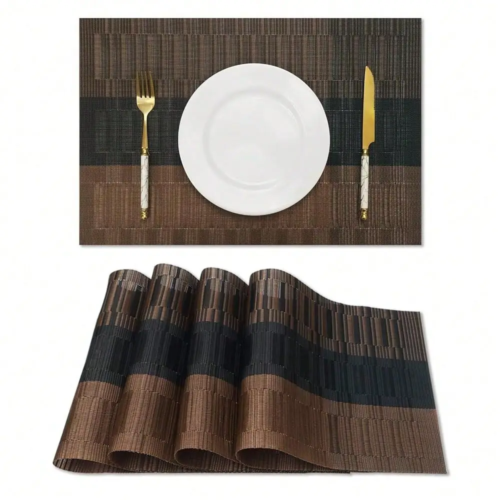 Black Placemats Set Of 4 Washable Place Mats Vinyl Woven Table Mats Wipeable Placemat For Kitchen Dining Table Decoration Indoo