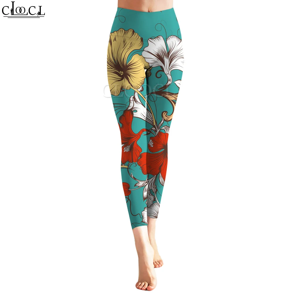 CLOOCL Leggings Women Body Shaping Trousers High Waist Push-Up Yoga Pants Fashion Harajuku Colorful Floral Printing Leggings