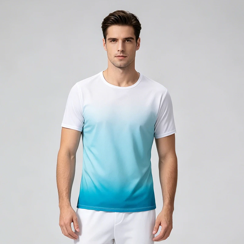 Summer Men's Short Sleeved Gradient Youth Sports Running Comfortable And Fashionable Loose Round Neck Multi-Functional Top