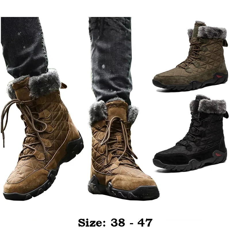 

High quality ankle length snow boots for men waterproof 2025 winter hiking outdoor mountain 46 47 big size shoe black brown