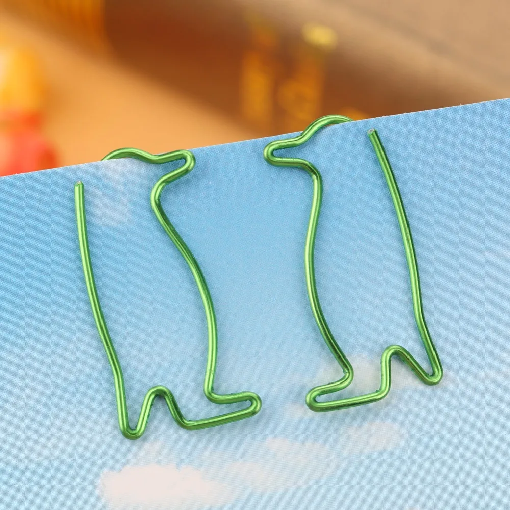 20CS Green Iron Penguin Shape Clip Plastic Coated Metal Decorative Bookmark Clip Mini Size Multicolor Assorted Paper Clip