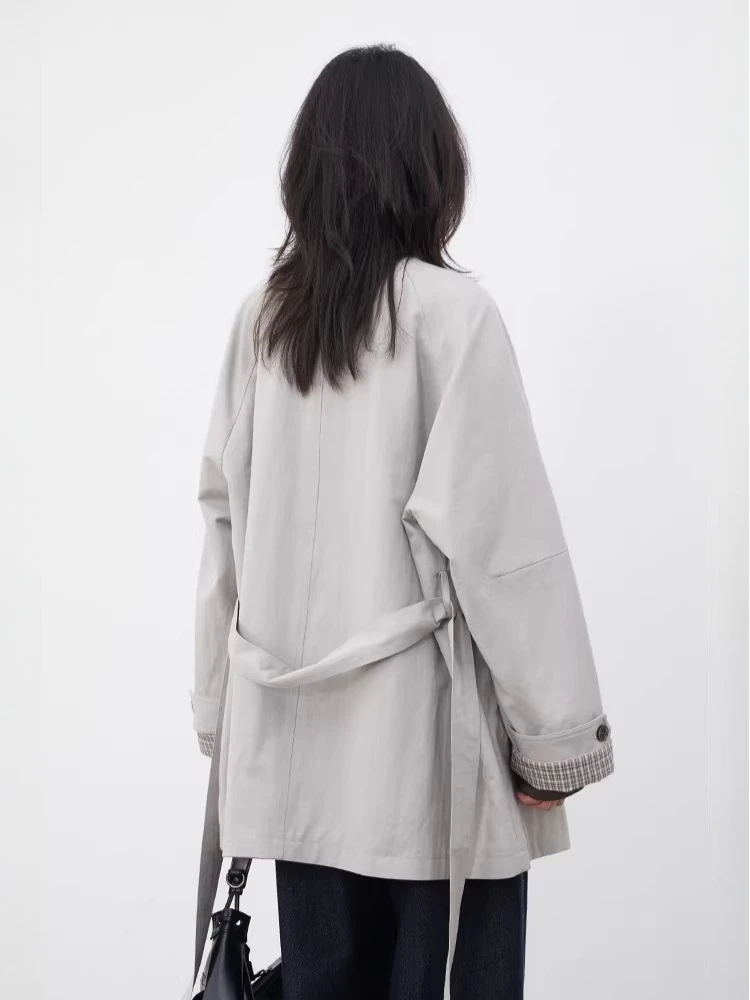 Women's Plaid Trench Coat - Loose Casual Spring Windbreaker