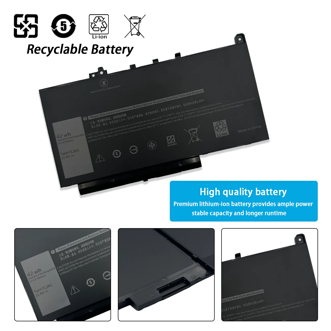 NEW 7CJRC Notebook Laptop Battery Cell For Latitude 12 E7270 E7470 7470 7270 Series Batter ies 11.4V 42Wh 21X15 021X15