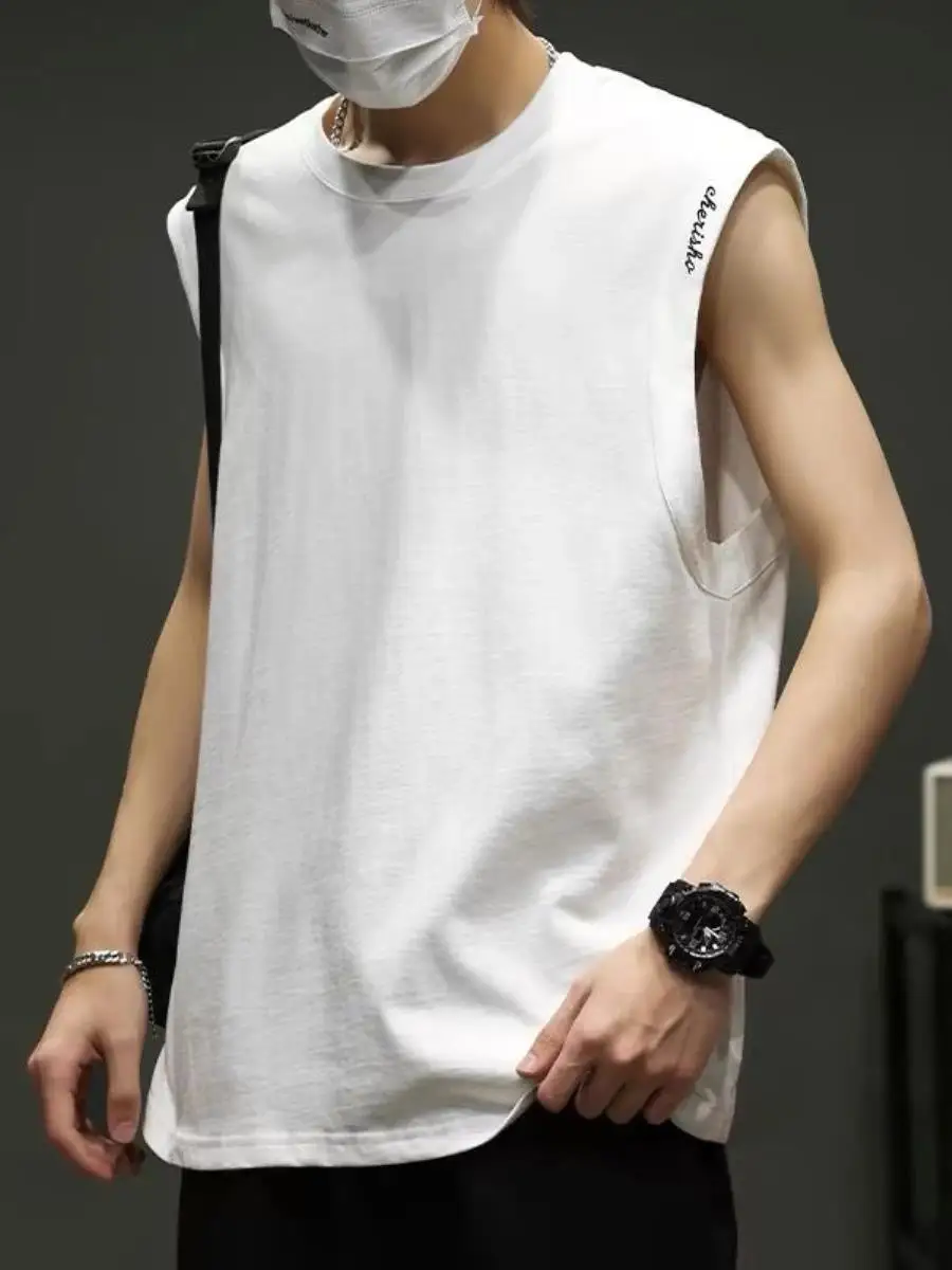 香港スタイル通気性ノースリーブベストルーズスポーツサマーカジュアルタンクトップホワイトツーピースセット軽量快適