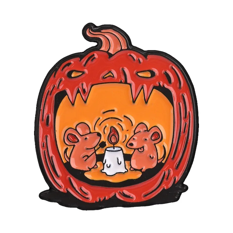 Creative Cartoon Halloween Pumpkin Mouse Candle Design Brooch Party Gift Metal Badge Pin DIY Clothing Bags Hat T-shirt Accessory