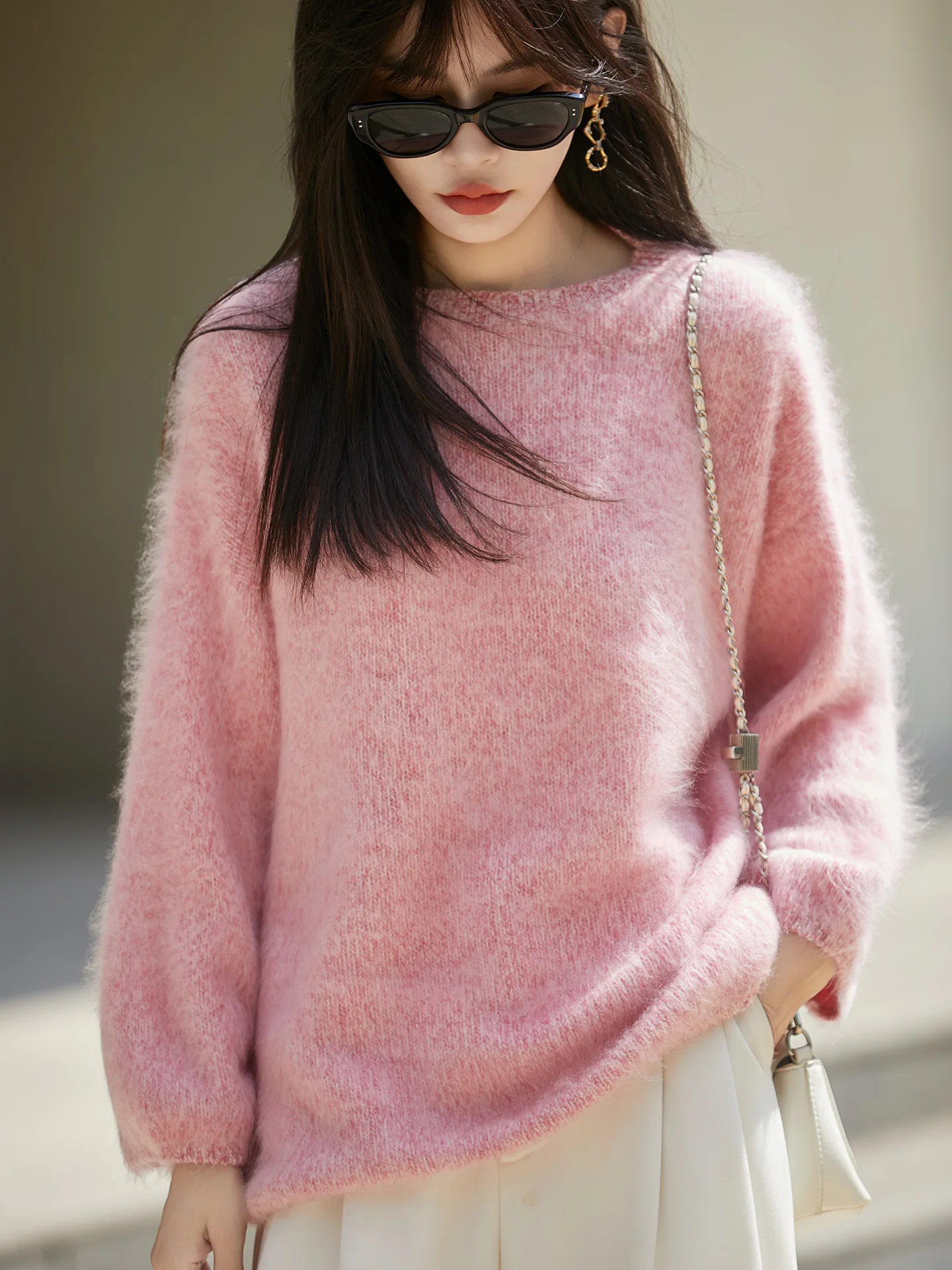 Jersey informal grueso y elegante con cuello redondo para mujer, suéter tejido de lana merina de 100%, ropa sólida suave y cálida, Otoño e Invierno