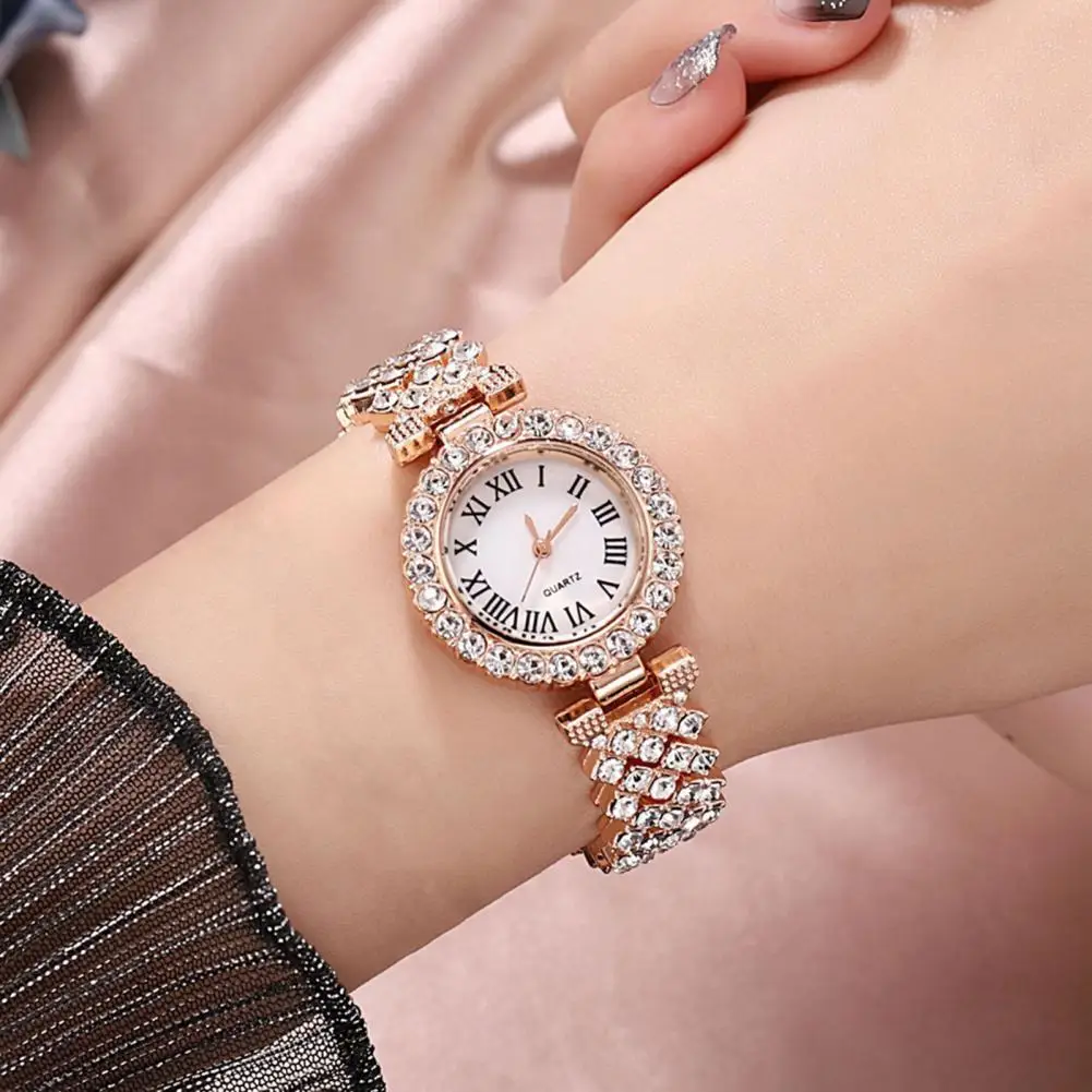 3 Pcs/Set Watch Bracelet Set Shiny Rhinestone Quartz Movement Luxurious Watch Bracelet Set Wrist Watch Bracelet Rhinestone Watch