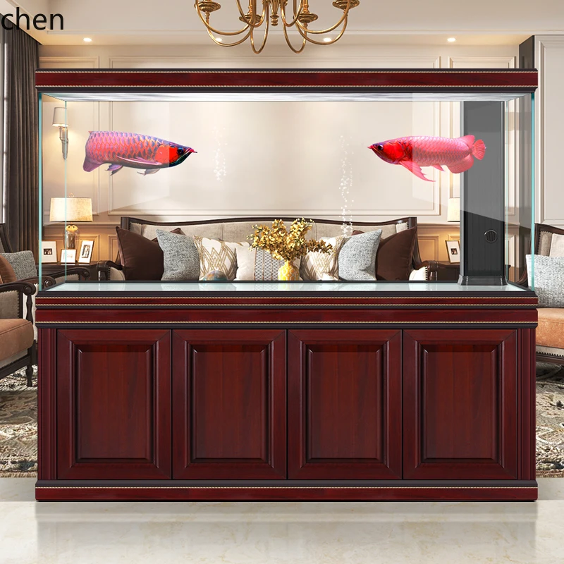 HT Solid Wood Ultra White Glass Professional Arowana Fish Tank Living Room Aquarium Bottom Filter Goldfish Tank Ecological Tank