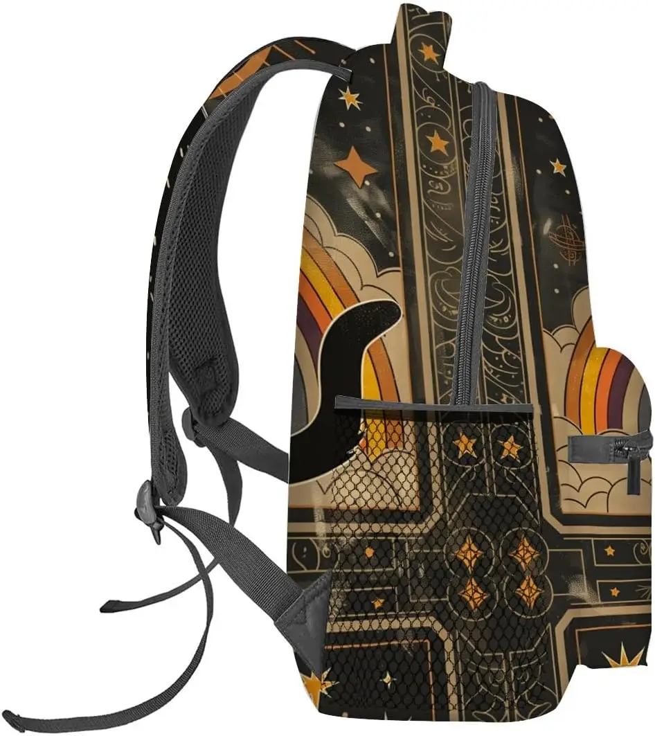 Gothic Black Cat Backpack, Polyester Laptop Bag, Celestial Moon and Rainbow Backpacks, Mystical Tarot Style Back Pack