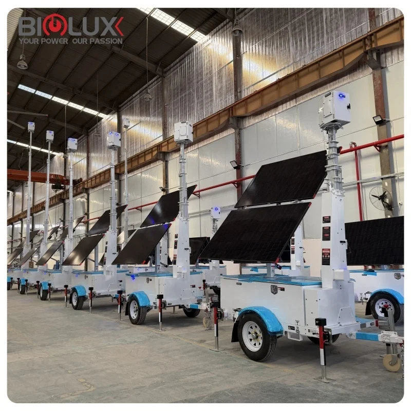Solar-Powered Surveillance Trailer With  Security Camera 4K Wifi CCTV Tower Remote Monitoring For Mining Site