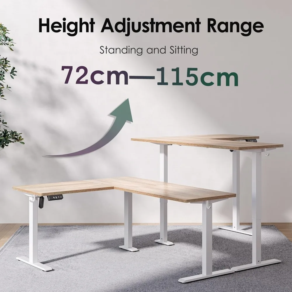 L Shaped Standing Desk Adjustable Height, Electric Corner Standing Desk, 63 x 55 inch Sit Stand Computer Table with Splic
