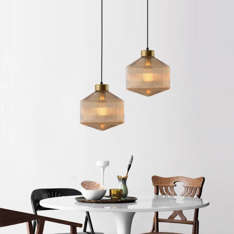 

Nordic Retro Glass Pendant Lights LED Bedroom Bedside Restaurant Bar Counter Coffee Shop Loft American Creativity Hanging Lamps
