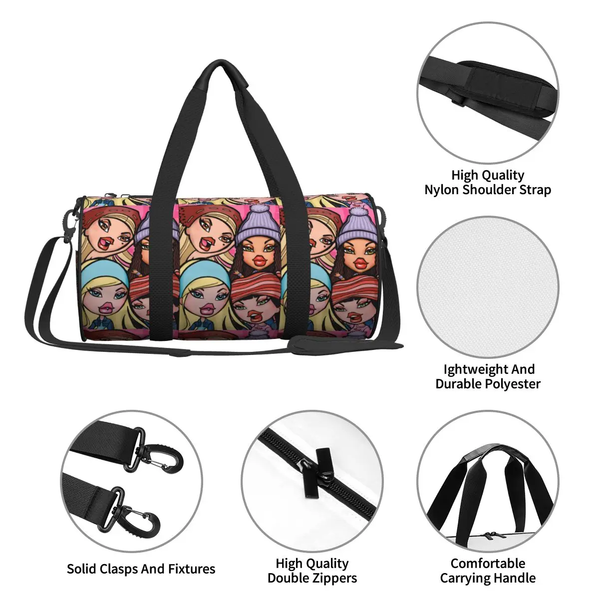 Bratz Gym Bag 20th Anniversary Y2k Portable Sports Bags Large Capacity Luggage Design Handbag Novelty Fitness Bag For Men Women