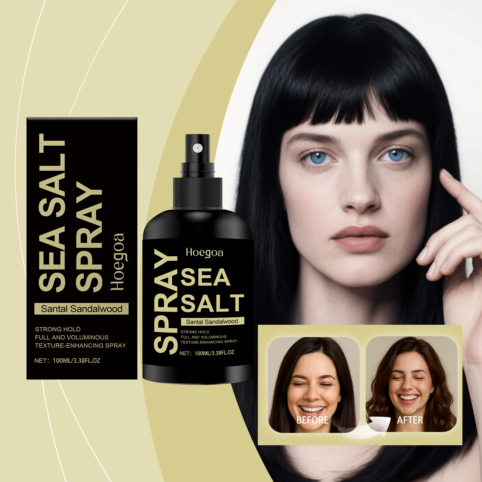 Spray de estilismo de sal marina duradero para volumen, textura, espesor, sujeción ligera, texturizado, espesamiento, salón de peluquería, espray de sujeción
