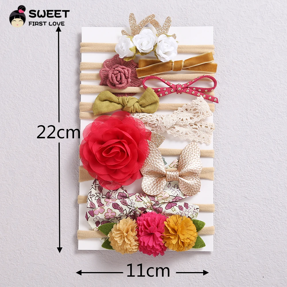 Hair Bands Sets Battle Color Multi-style Bow Headband Soft Nylon Elastic Hair Bands For Baby Girls Hair Accessories 10 Pcs/Set