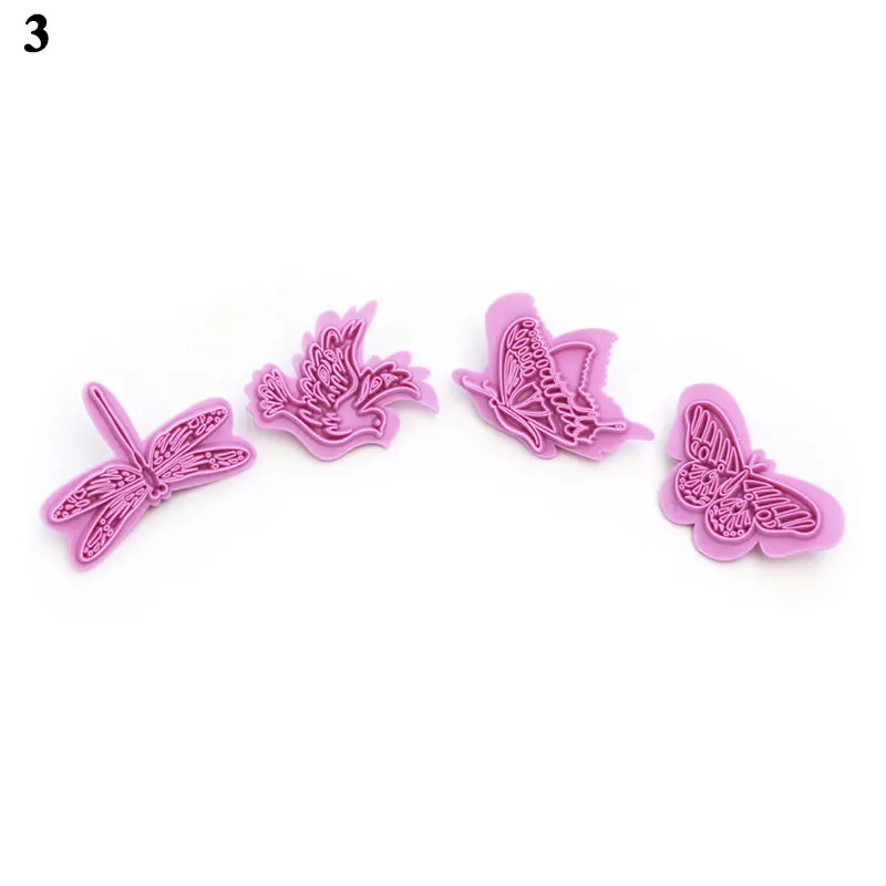 4pcs DIY 3D Cookie Cake Plunger Cutter Baking Mould Cookie Stamp Biscuit Flower Butterfly DIY Mold Fondant Cake Decorating Tools