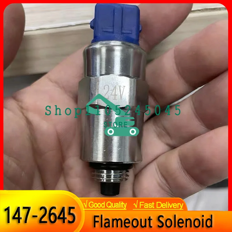High Quality 24V 1472645 Fuel Stop Flameout Solenoid Valve 643244 147-2645 For E320D E312C 312D2GC Excavator Accessories