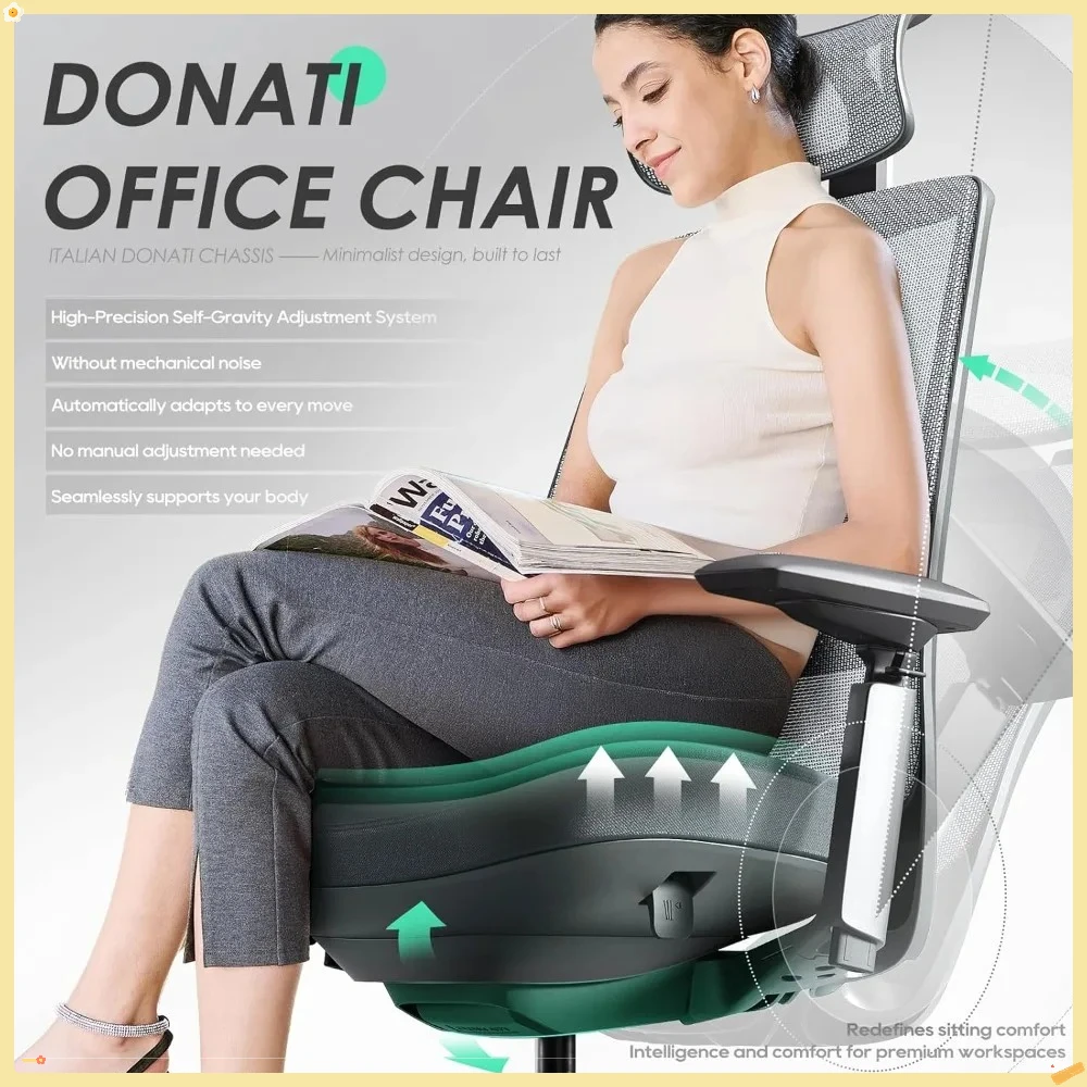 Эргономичное офисное кресло, компьютерное кресло с высокой спинкой, поясничной поддержкой, регулируемым подголовником и 4D-подлокотниками