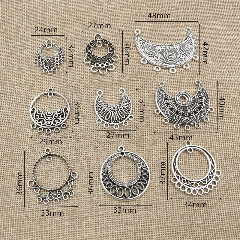 10pcs Antique Silver Plated Vintage Boho Style Connector Charms Pendant DIY Jewelry Making Accessories for Bracelet Necklace