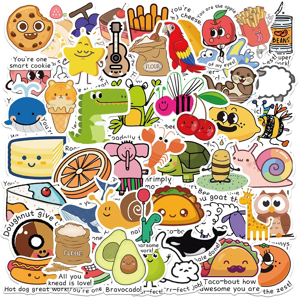 50PCS Funny Puzzle Cartoon Stickers Cute Animal Food Meme Graffiti Decals KidsToys DIY Luggage Laptop Guitar Car Bike Decoration