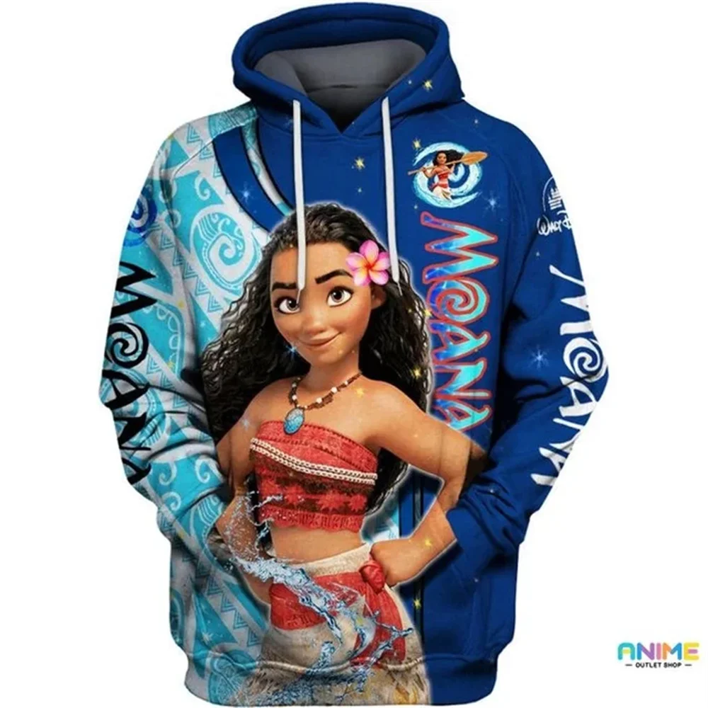 Disney Princess Moana Hoodie Men\'s and Women\'s Casual Sweatshirts Disney 3d Zipper Hoodie Harajuku Street Pullover Hoodie 2024