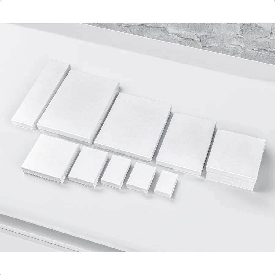 TheDisplayGuys 100個入り 32個のコットン入り段ボール製ジュエリーボックス ギフトケース ホワイトスワール 3.3 x 2.3 x 1.0インチ 郵送または保管用